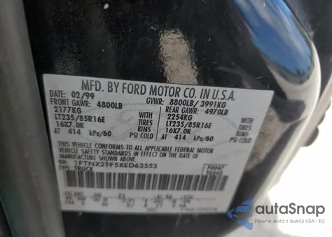 1999 Ford F250 Super Duty z USA, uszkodzony, nr VIN 1FTNX21F5XED63553